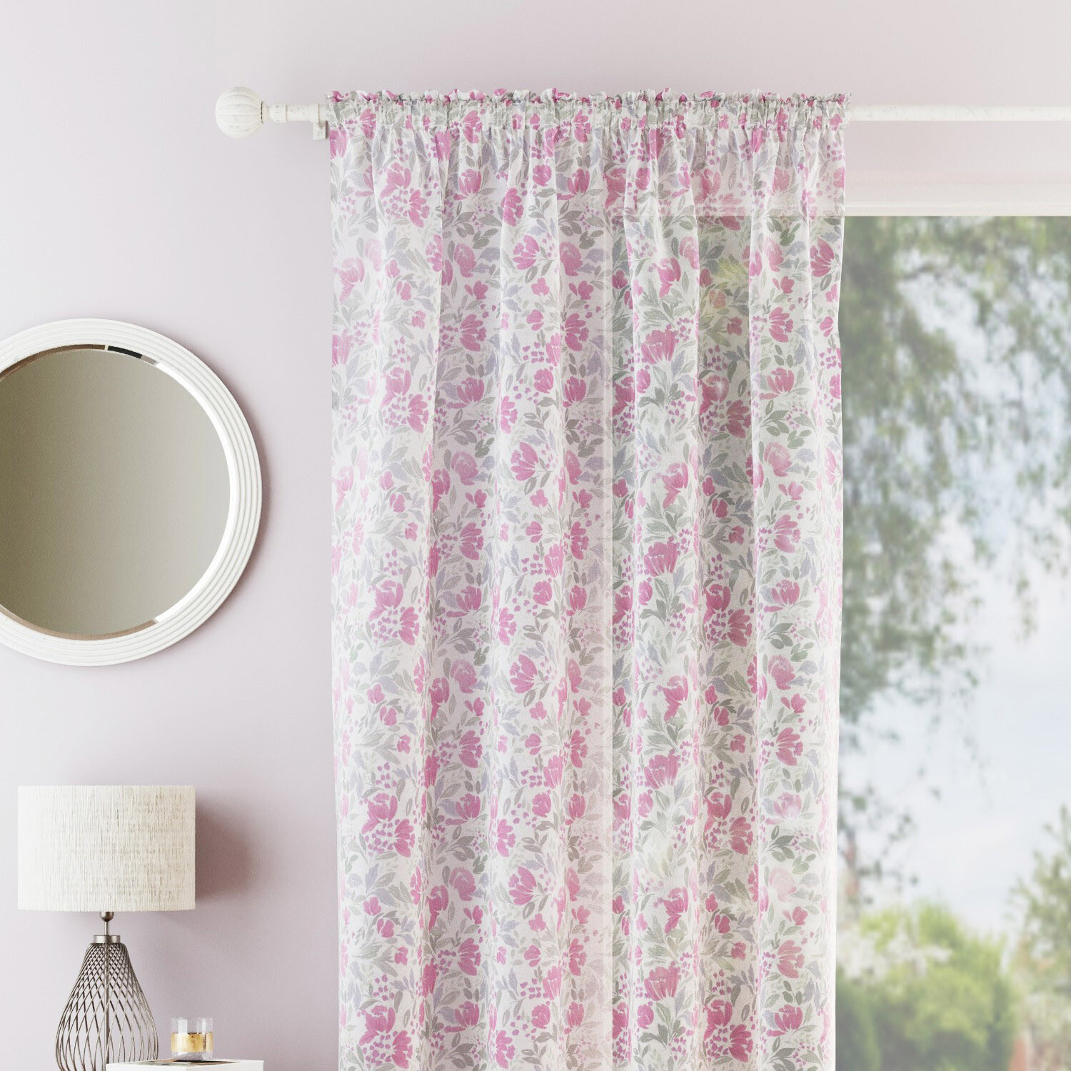 Mia Curtain Panel Pink 122cm Image 1