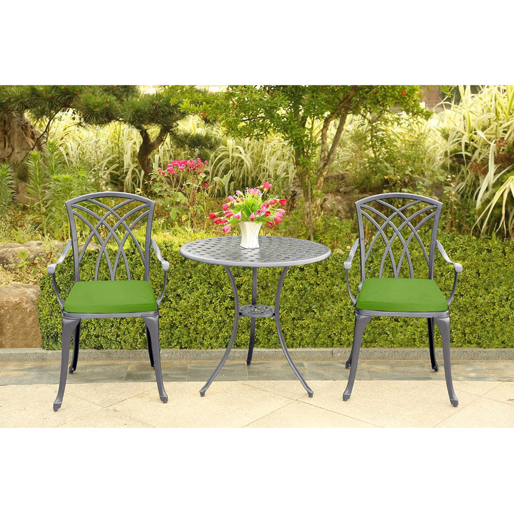 Centurion Oshowa 2 Seater Grey and Green Cast Aluminium Garden Bistro Set with Cushions Image 6