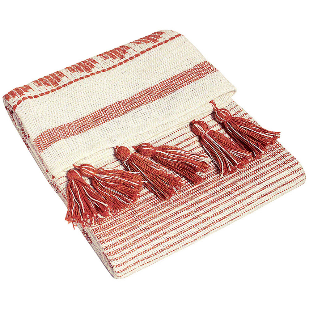 furn. Pangea Terracotta Tasselled Throw 125 x 150cm Image 1