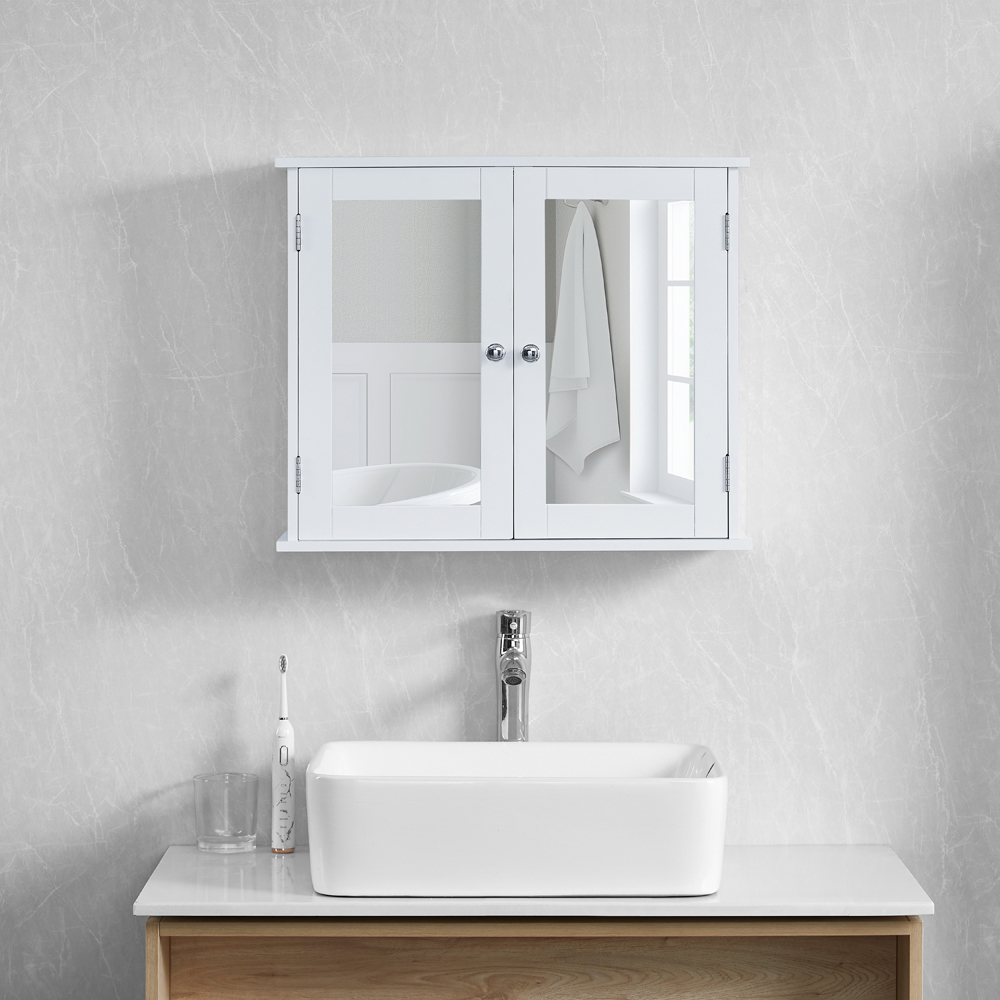 BATH VIDA Priano White Wide 2 Door Mirror Bathroom Cabinet Image 4