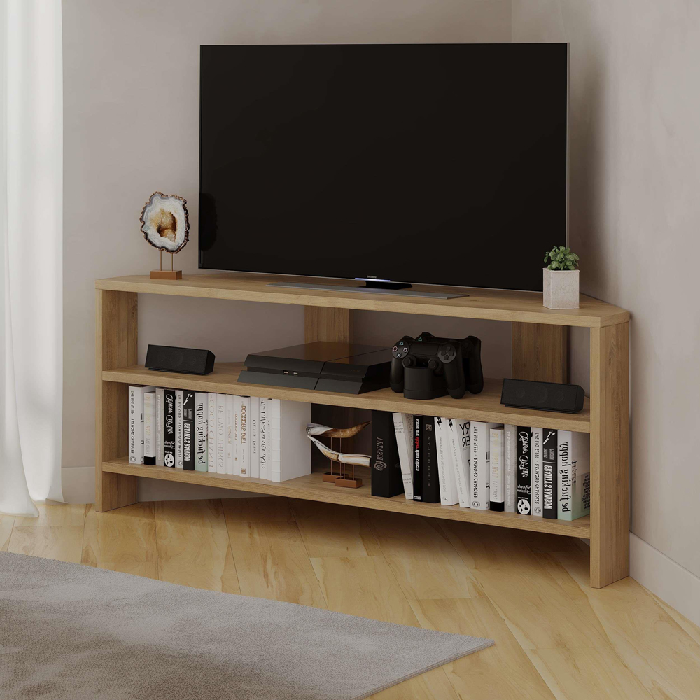 Decortie Thales 2 Shelf Oak Modern Corner TV Unit Image 6