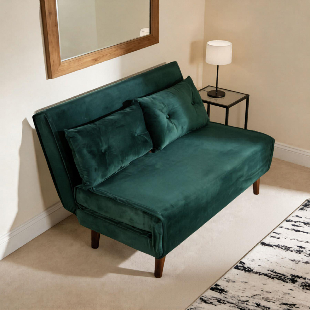 Home Source Morella 2 Seater Green Velvet Folding Sofa Bed with Pillow Image 3