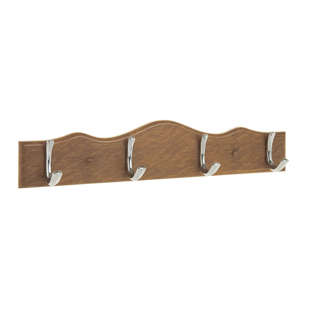 Wilko Wood Effect and Chrome Effect Hook Rail with 4 Hooks Image