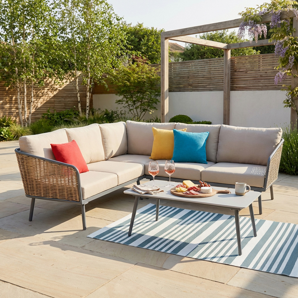 Alba 5 Seater Grey Wicker Outdoor Corner Sofa Set Image 3