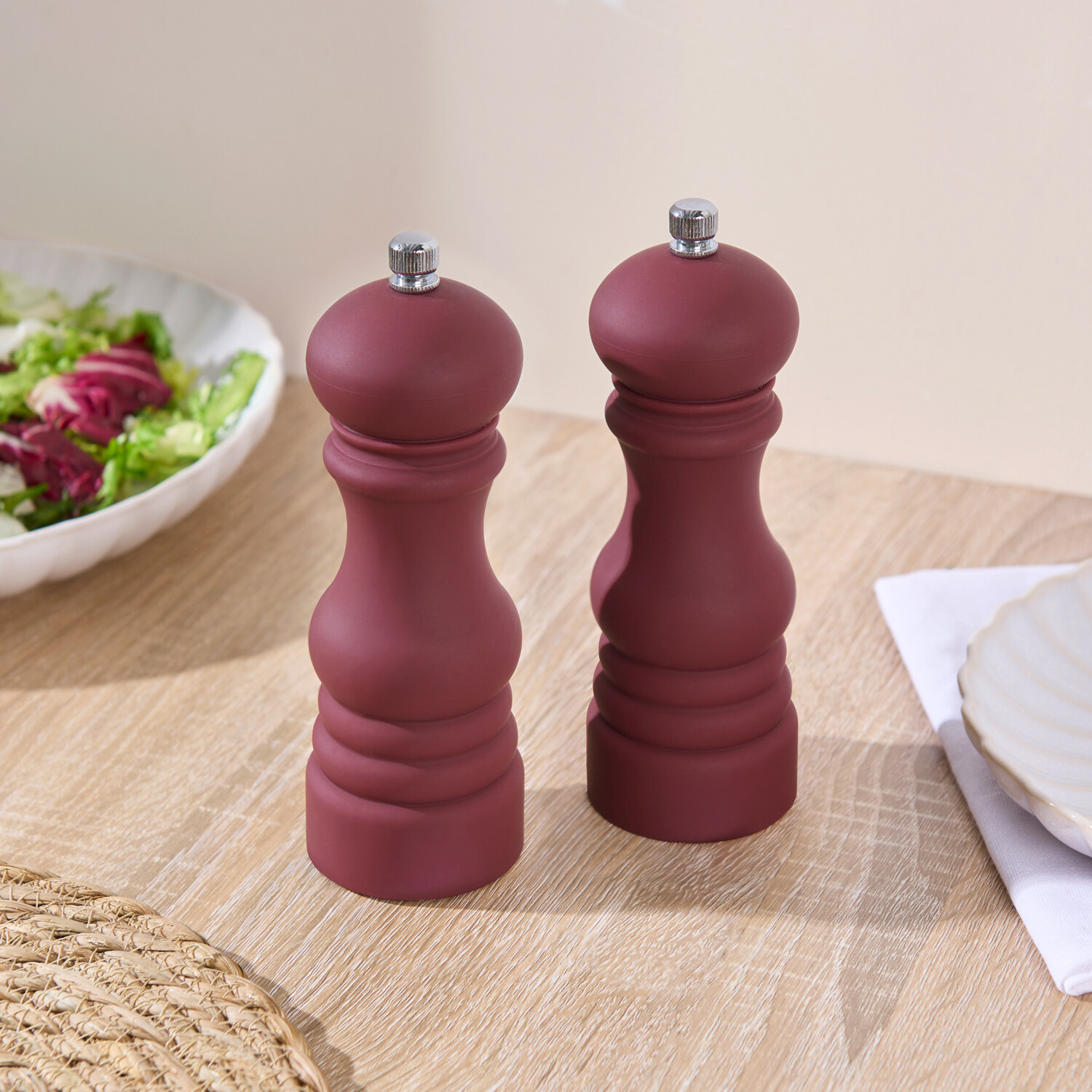 Wooden Salt and Pepper Mill Set Plum Image 2