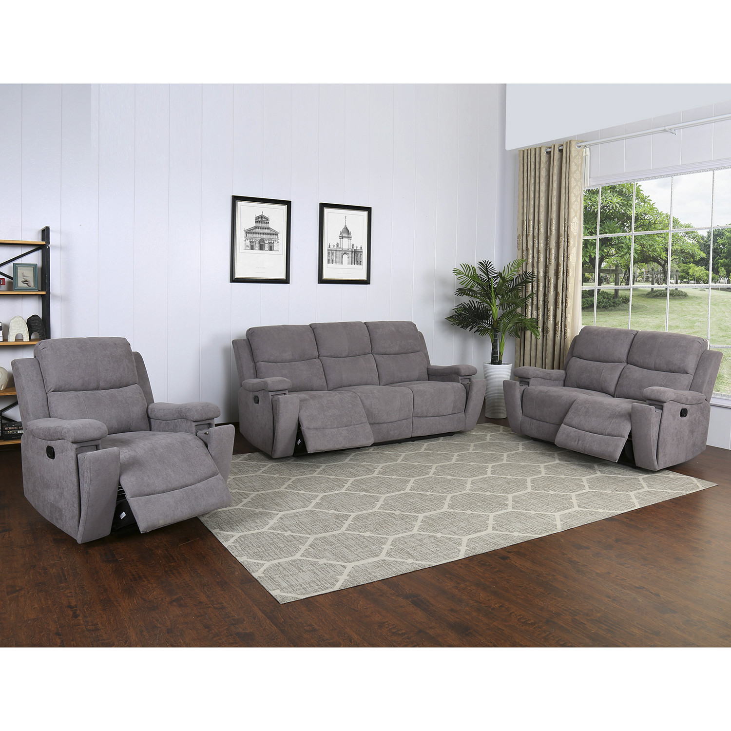 Ledbury 3 Seater Grey Fabric Manual Recliner Sofa Image 5