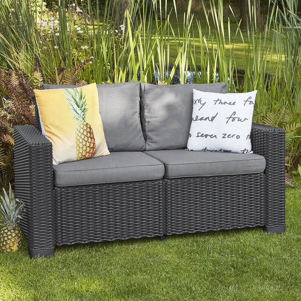 Keter California 2 Seater Black Rattan Sofa Image 1