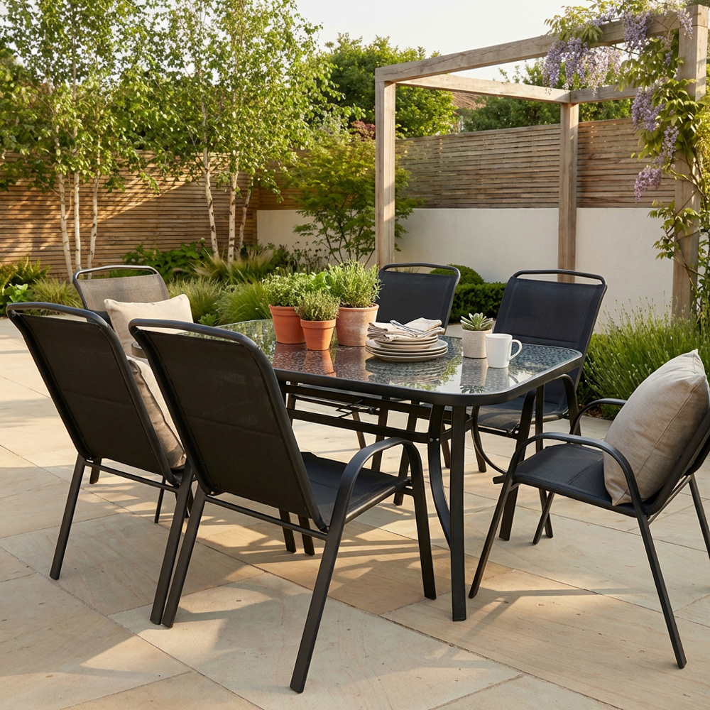 Outdoor Essentials Palma Air Tex 6 Seater Dining Set Black Image 5