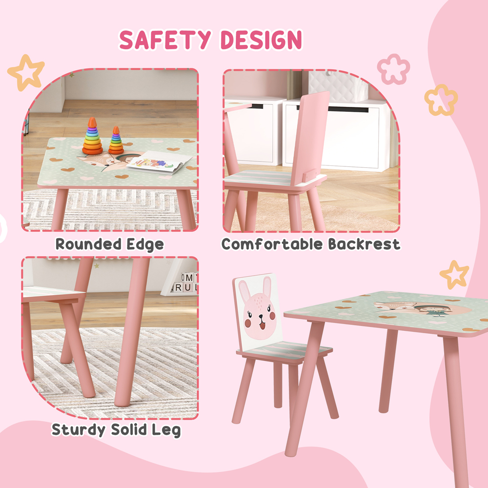 Playful Haven 3 Piece Pink Kids Table and Chair Set Image 4