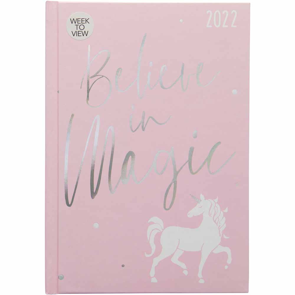 Wilko Pink A5 Unicorn Week To View Diary Image 1