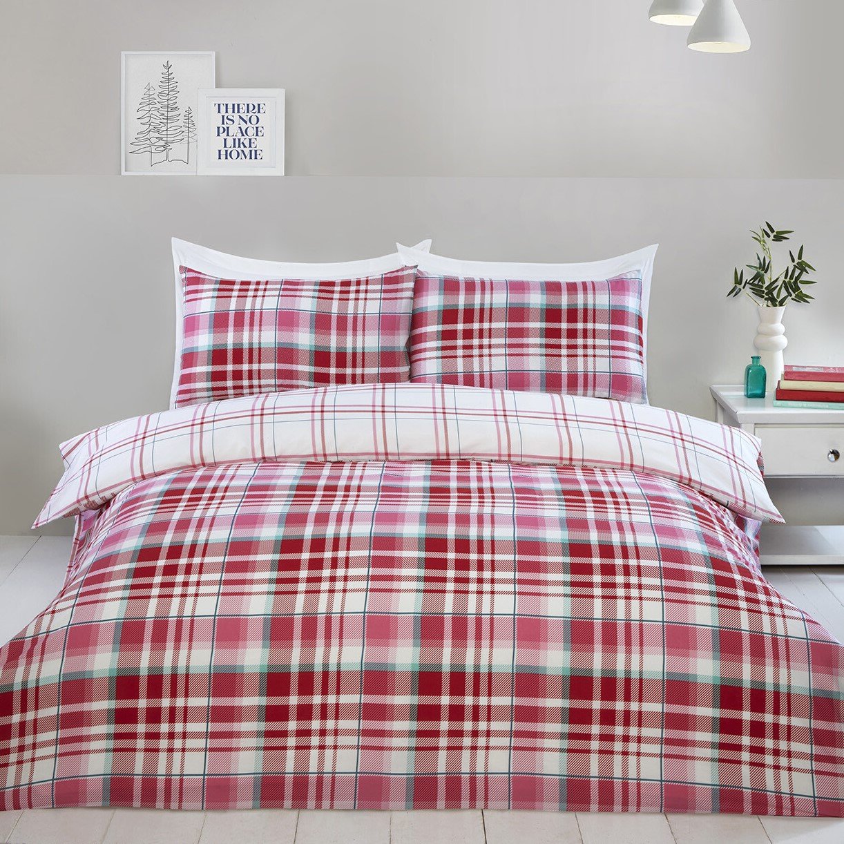 Ailsa Check Duvet Cover and Pillowcase Set - Pink / Double Image 1