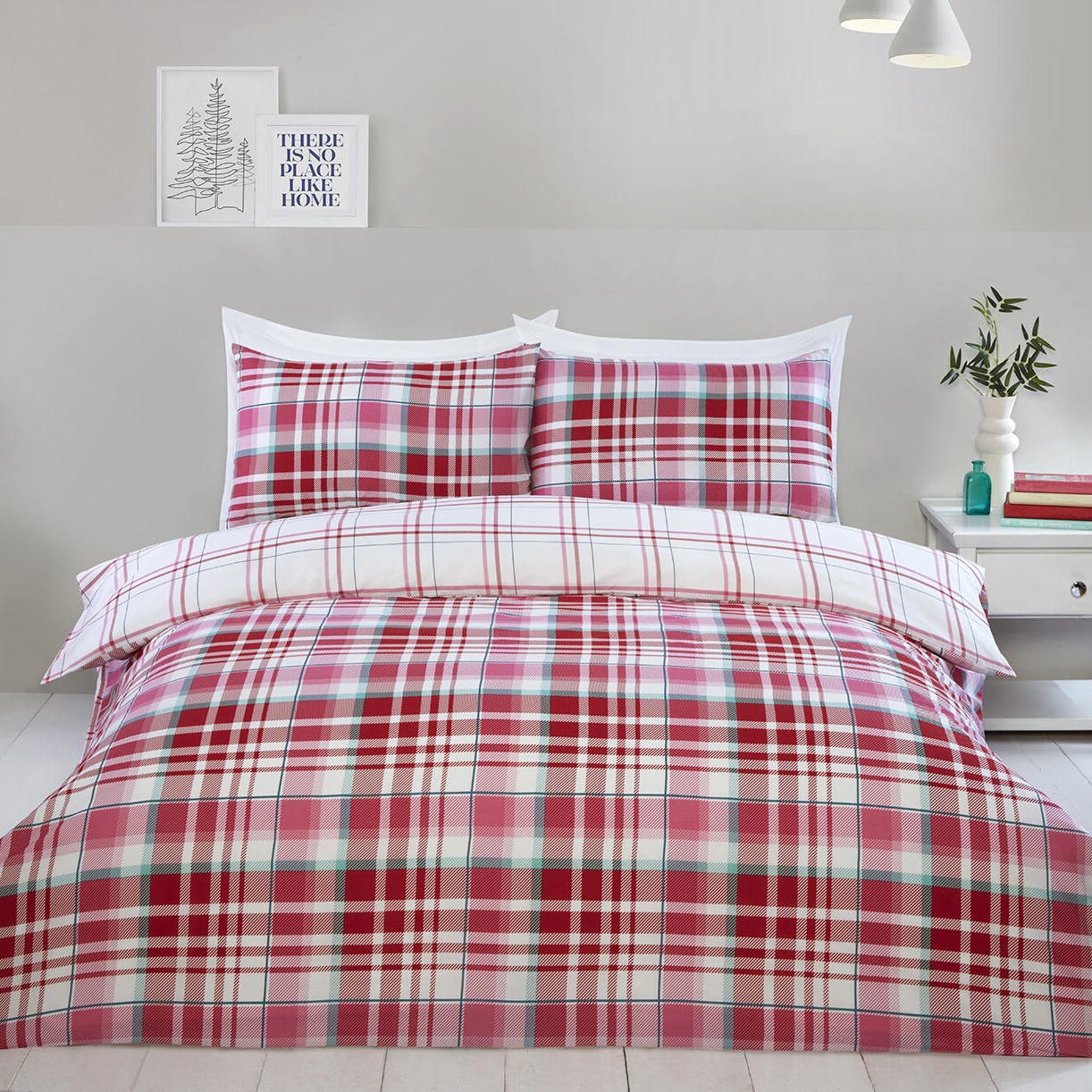 Ailsa Check Duvet Cover and Pillowcase Set - Pink / King Image 1