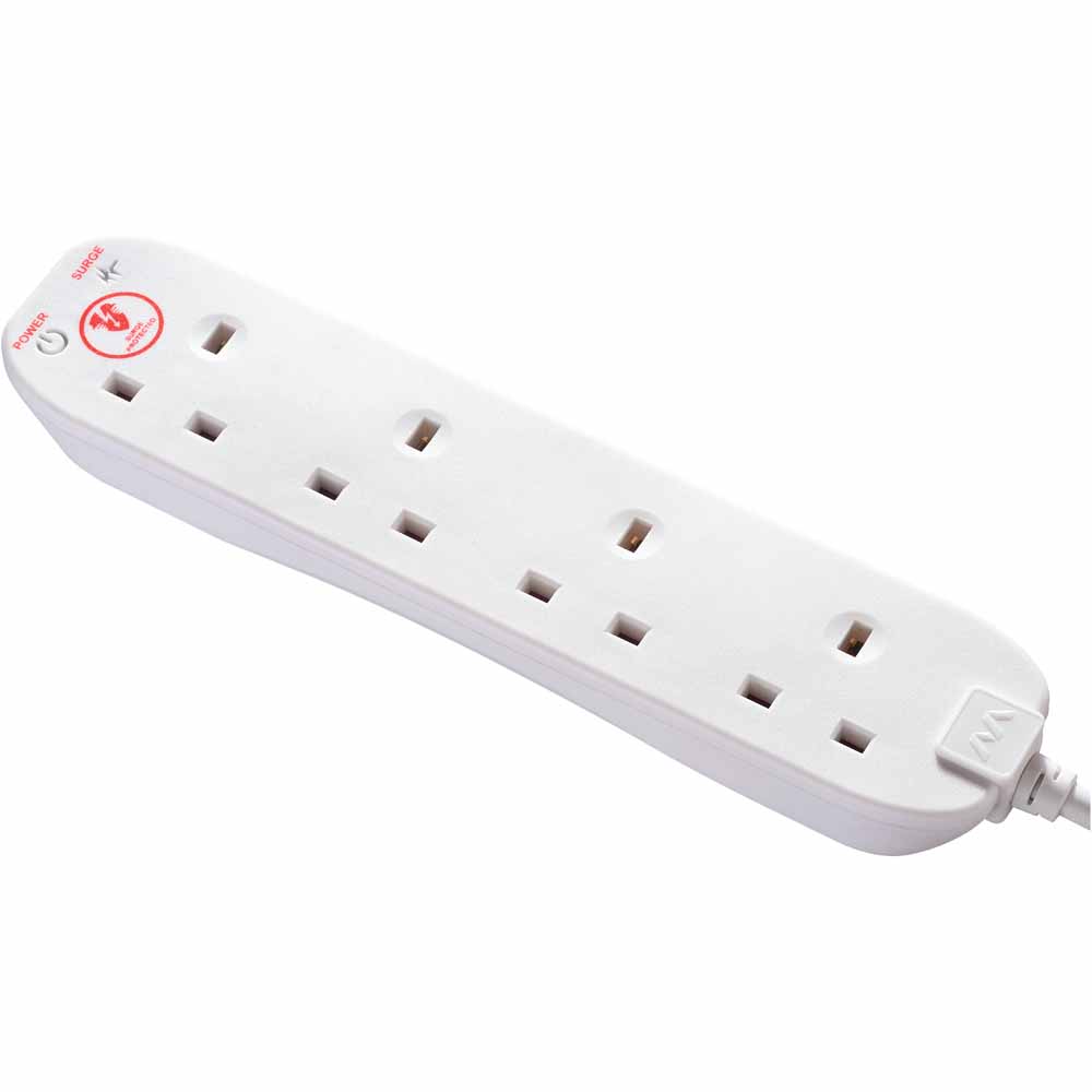 Masterplug 4 Gang 4m 13A White Surge Protected Extension Lead Wilko