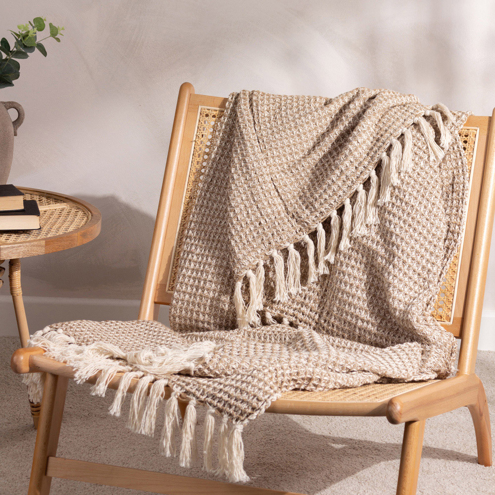 Yard Lorne Biscuit Waffle Fringed Throw 150 x 200cm Image 2