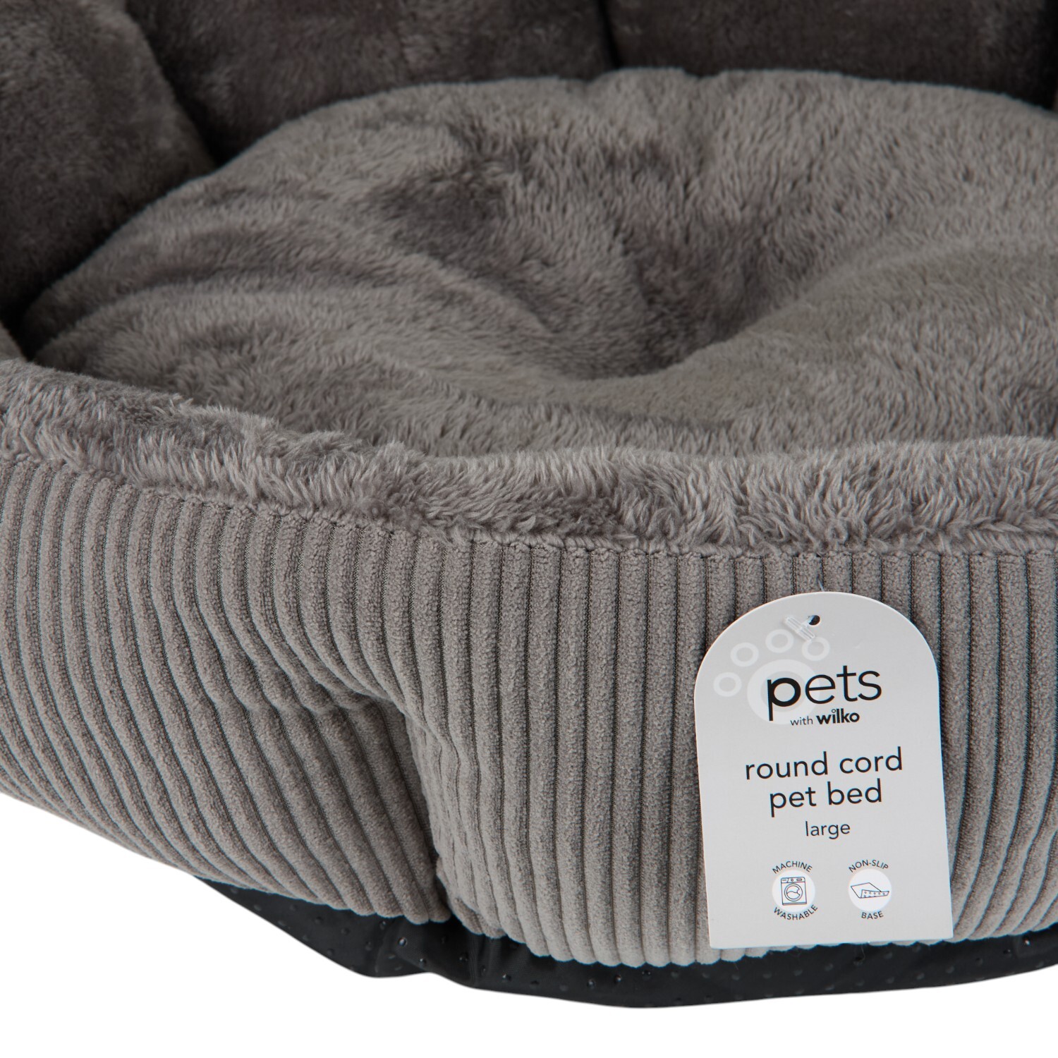 Round Corduroy Pet Bed Grey Large Image 2