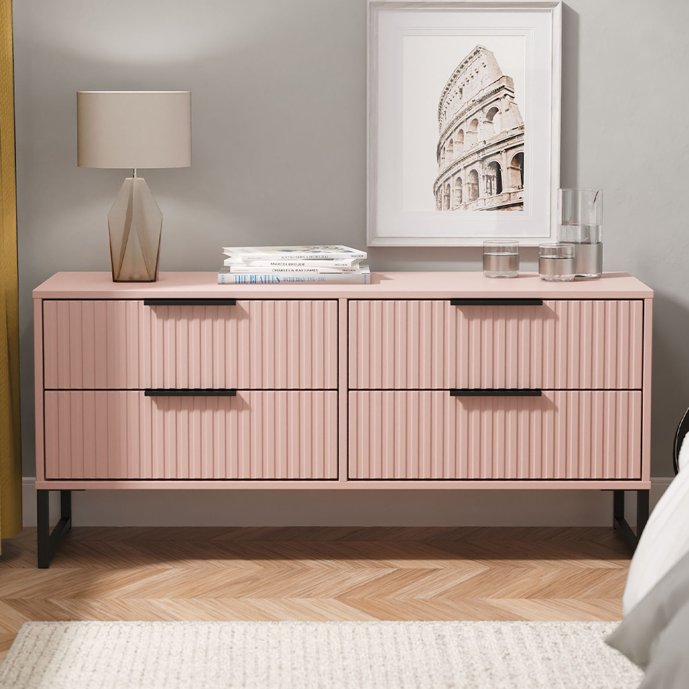 Crowndale Fluted 4 Drawer Kobe Pink Bed Box Ready Assembled Image 1