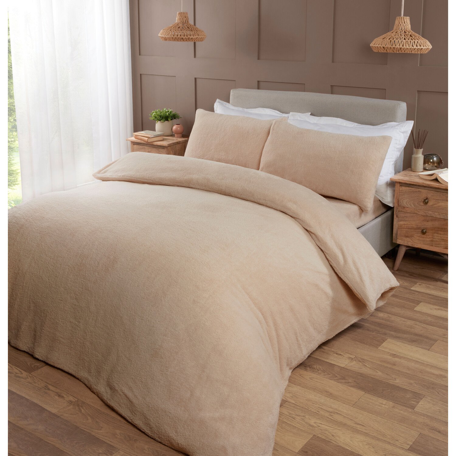 Single Natural Teddy Fleece Duvet Set Image 2