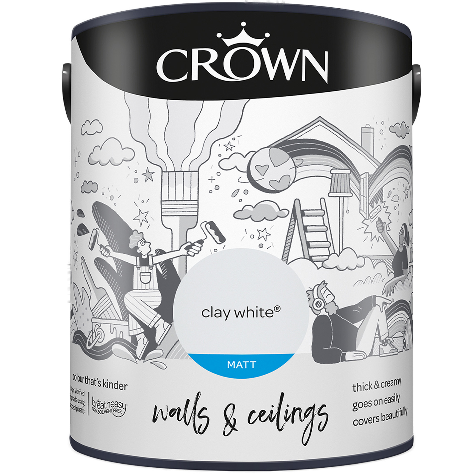 Crown Breatheasy Walls & Ceilings Clay White Matt Emulsion Paint 5L Image 2