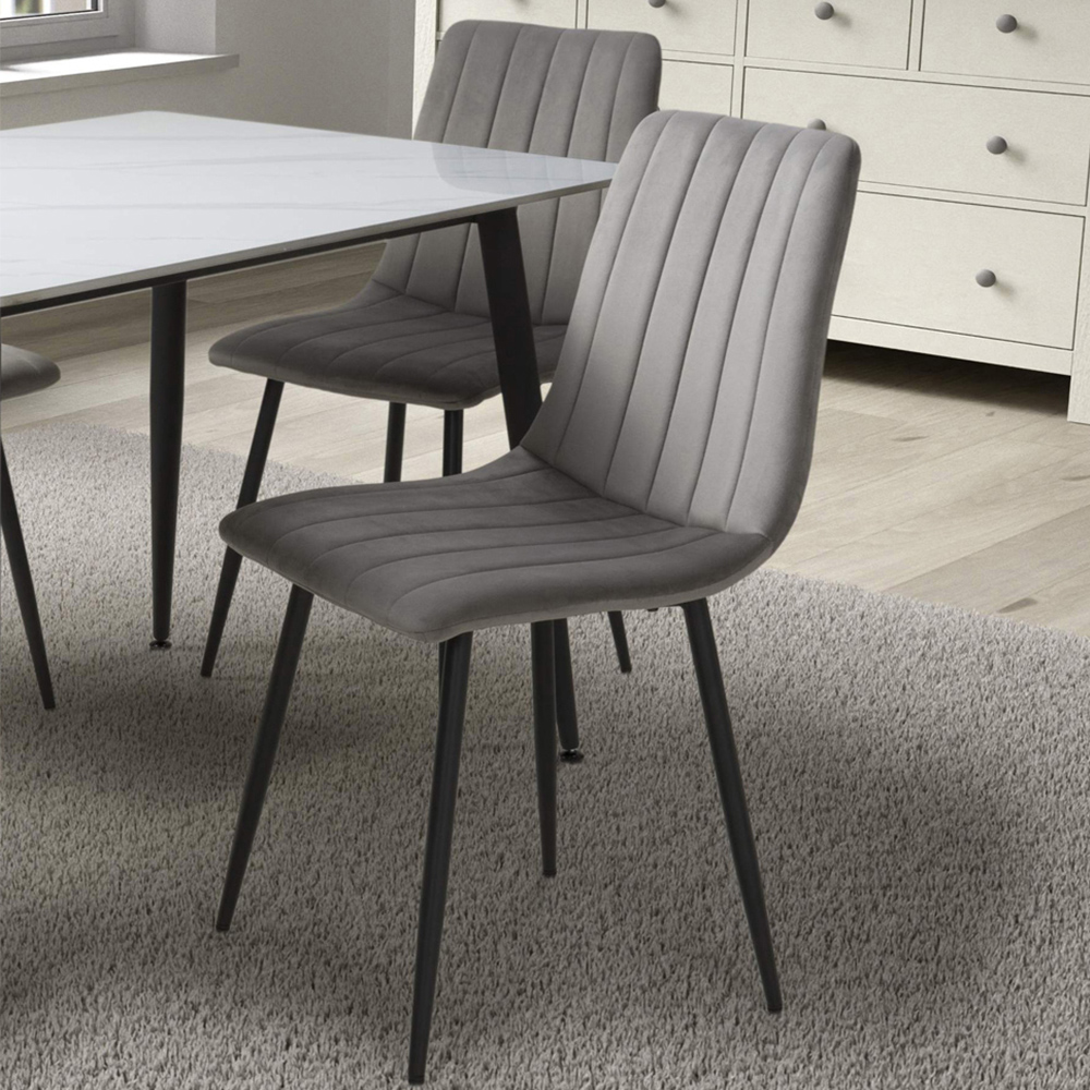 Lisbon Set of 4 Grey Brushed Velvet Dining Chair Image 1