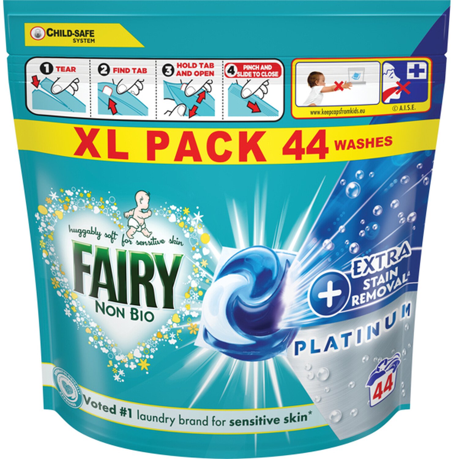 Fairy Platinum+ Non Bio Stain Removal Laundry Pods 44 Washes Image