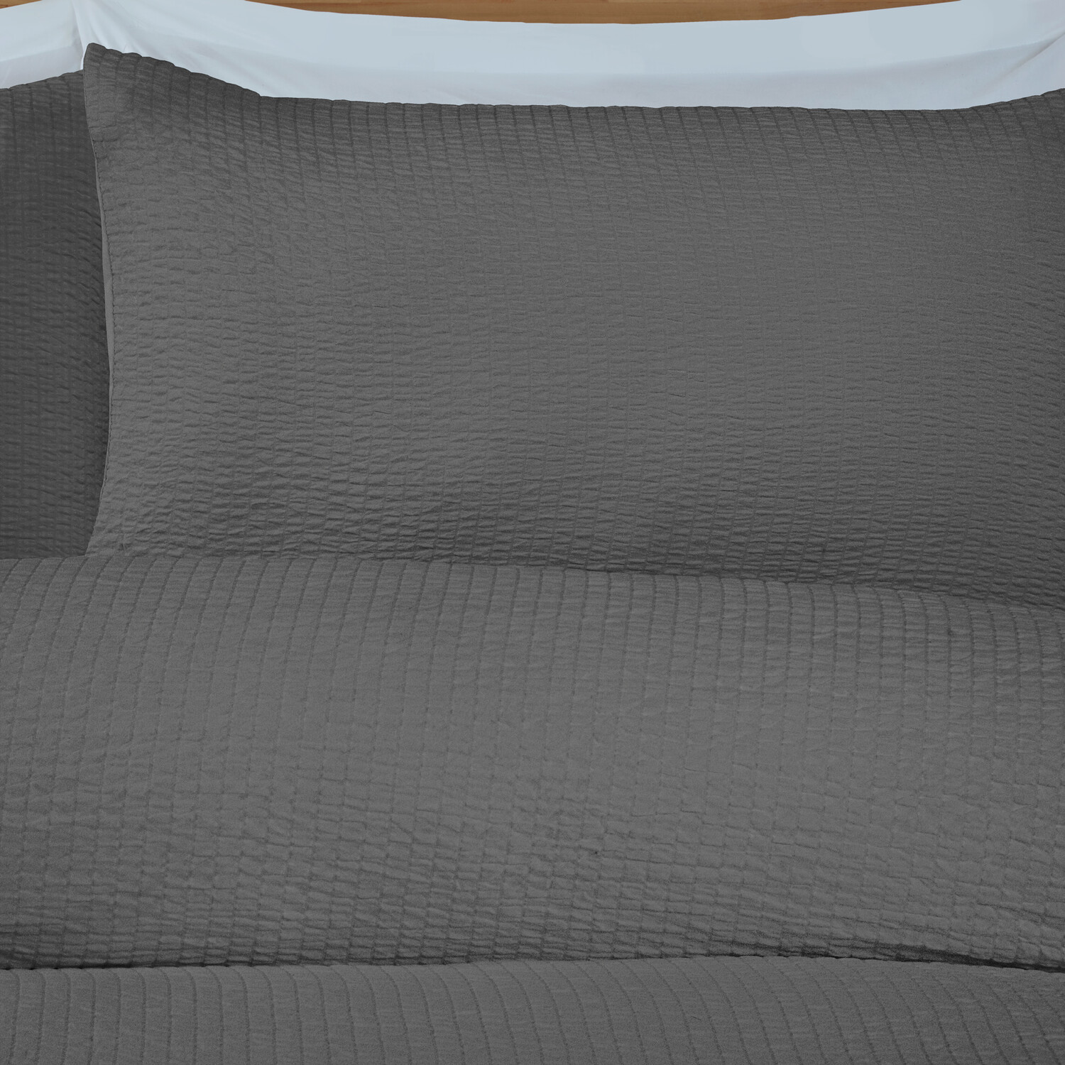Seersucker Washable Duvet Set Charcoal Double Image 4