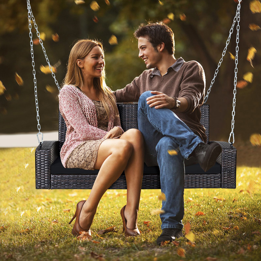 Costway 2 Seater Patio Rattan Porch Swing with 2 Solid Steel Chains Image 6