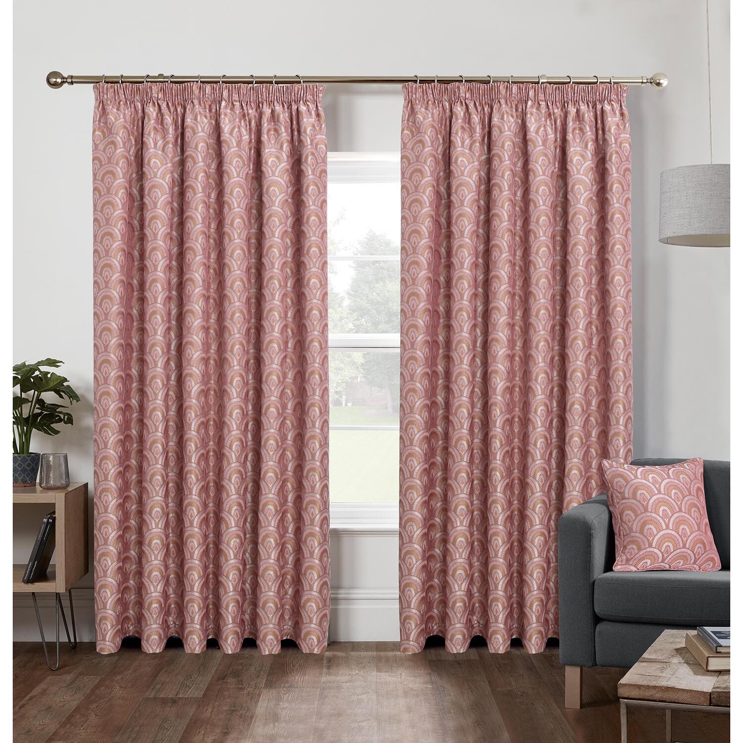 Sofia Blush Pencil Pleat Taped Curtain 229 x 229cm Image 1