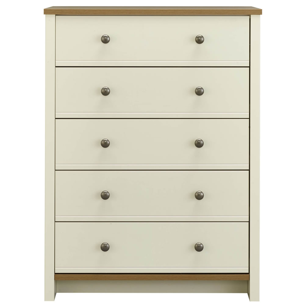 Clovelly 5 Drawer Vanilla and Rustic Oak Effect Chest of Drawers Image