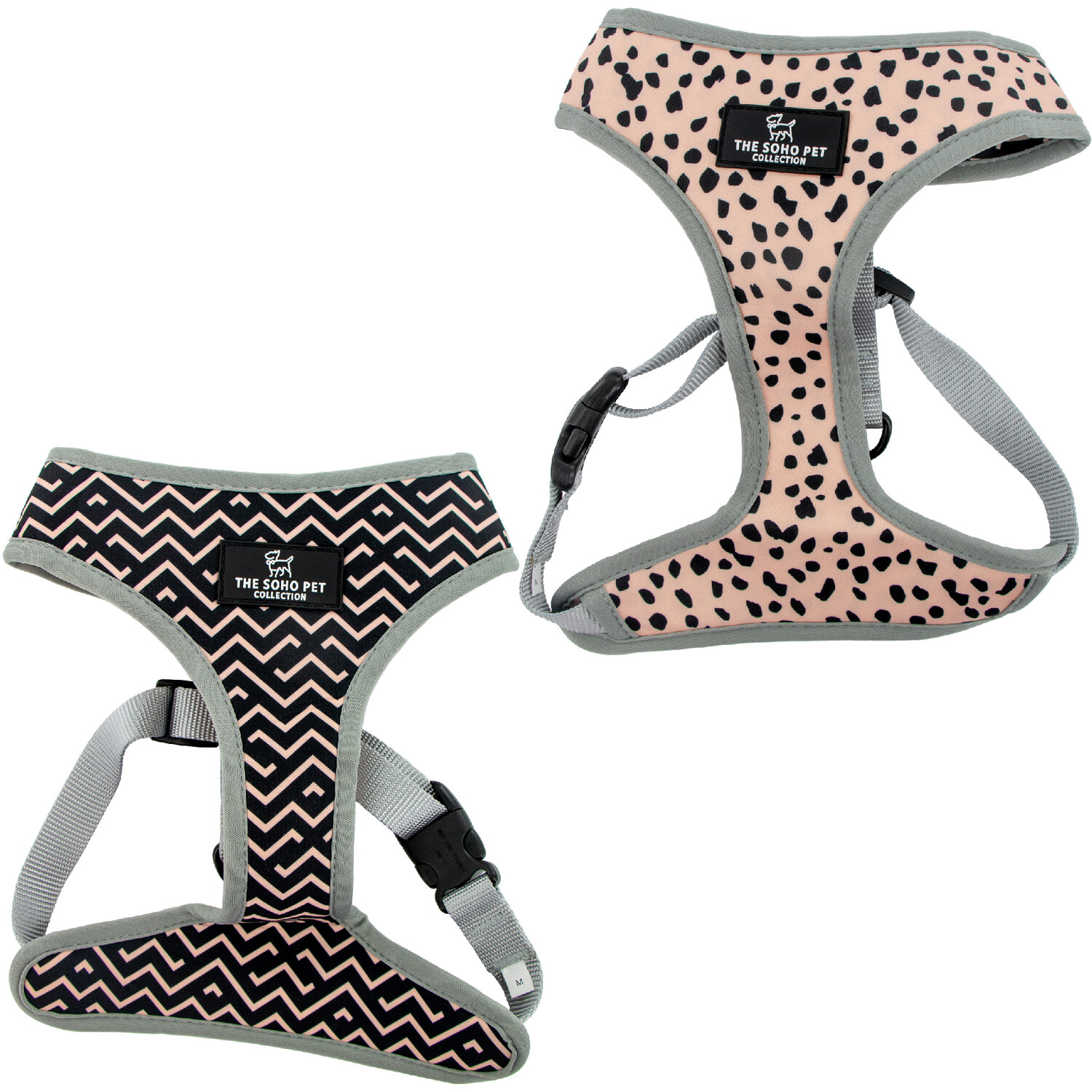 Dalmatian and Zigzag Reversible Harness Black and Beige 23 38 cm Image