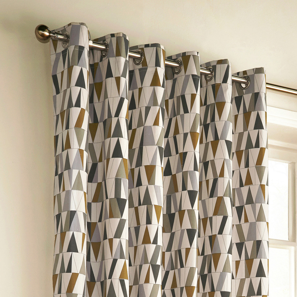 furn. Reno Charcoal and Gold Geometric Eyelet Curtain 229 x 168cm Image 2