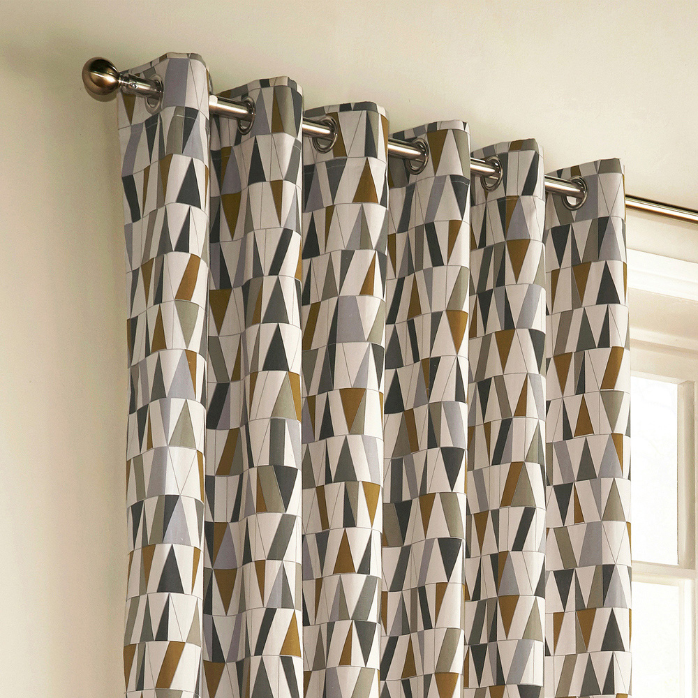 furn. Reno Charcoal and Gold Geometric Eyelet Curtain 168 x 183cm Image 2