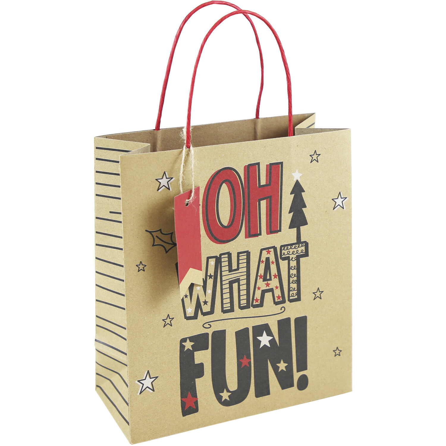Oh What Fun Christmas Paper Gift Bag - Brown Image 2