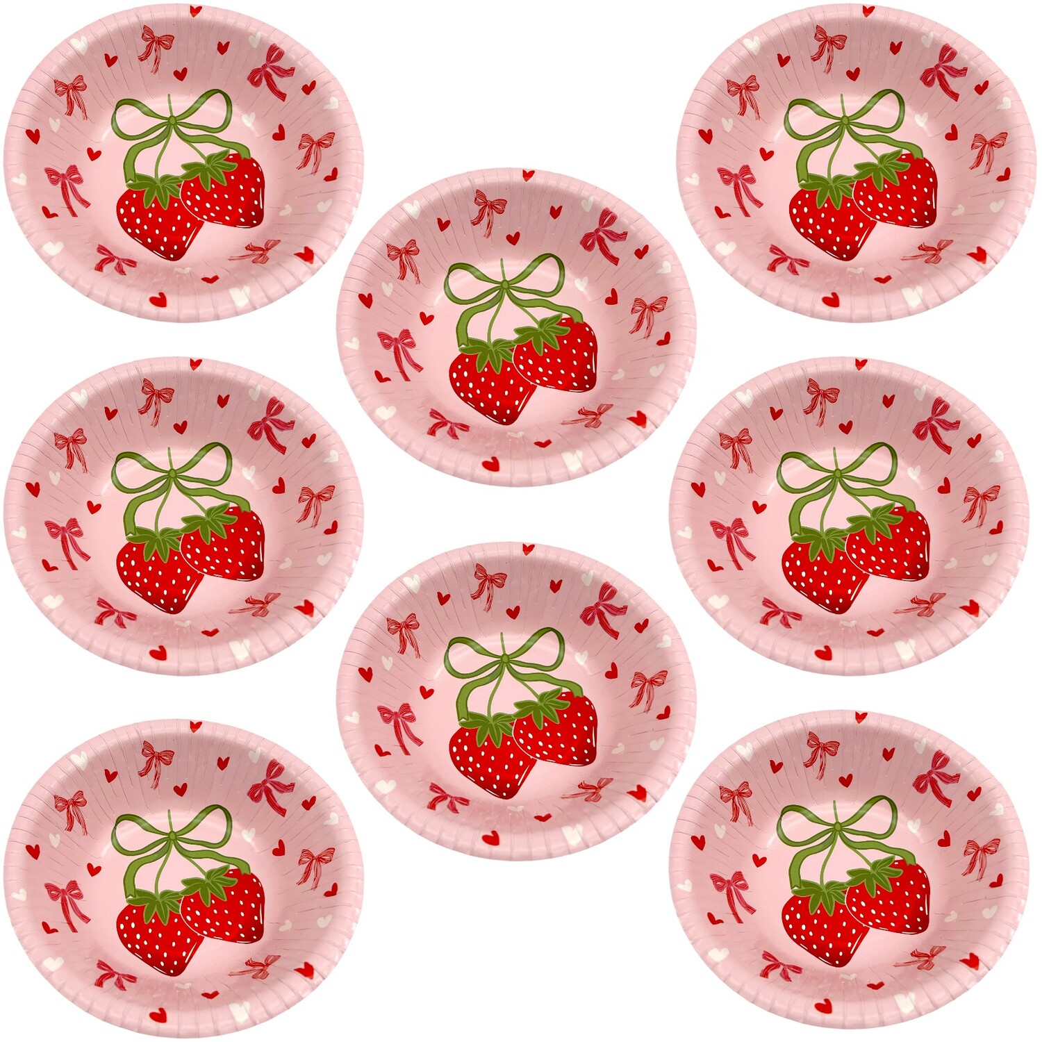 Pack of 8 Disposable Strawberry Bow Bowls Pink Image 2