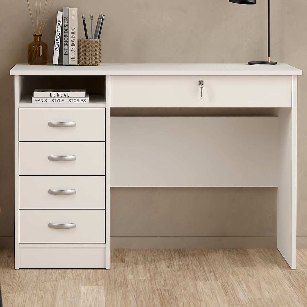 Florence Function Plus 5 Drawer Desk White Image 1