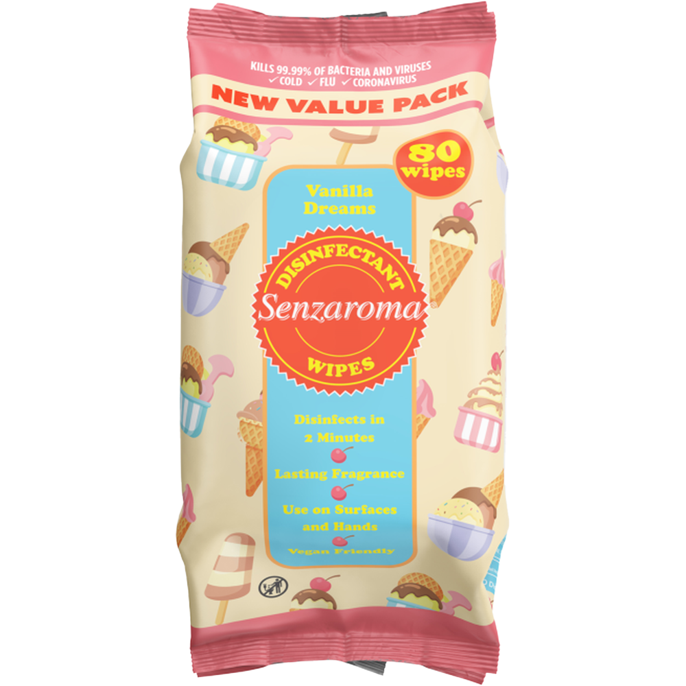 Senzaroma Vanilla Dreams Antibacterial Wipe 80 Pack Image