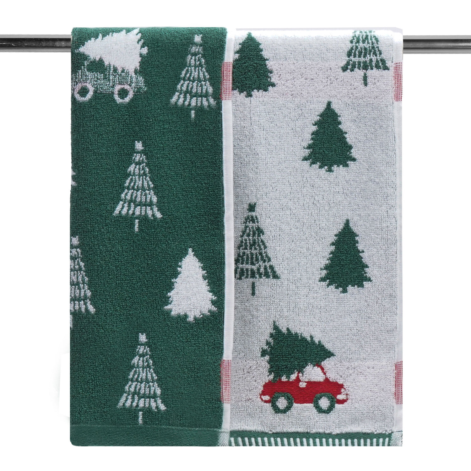 Christmas Tree on Car Hand Towel Green and White Image 1
