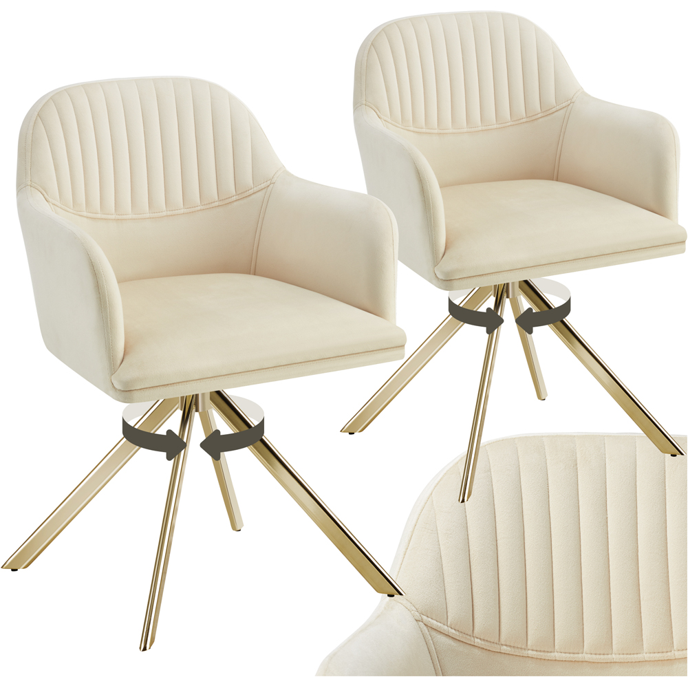 tectake Lona Set of 2 Cream and Gold Velvet Fabric Swivel Accent Chair Image 2