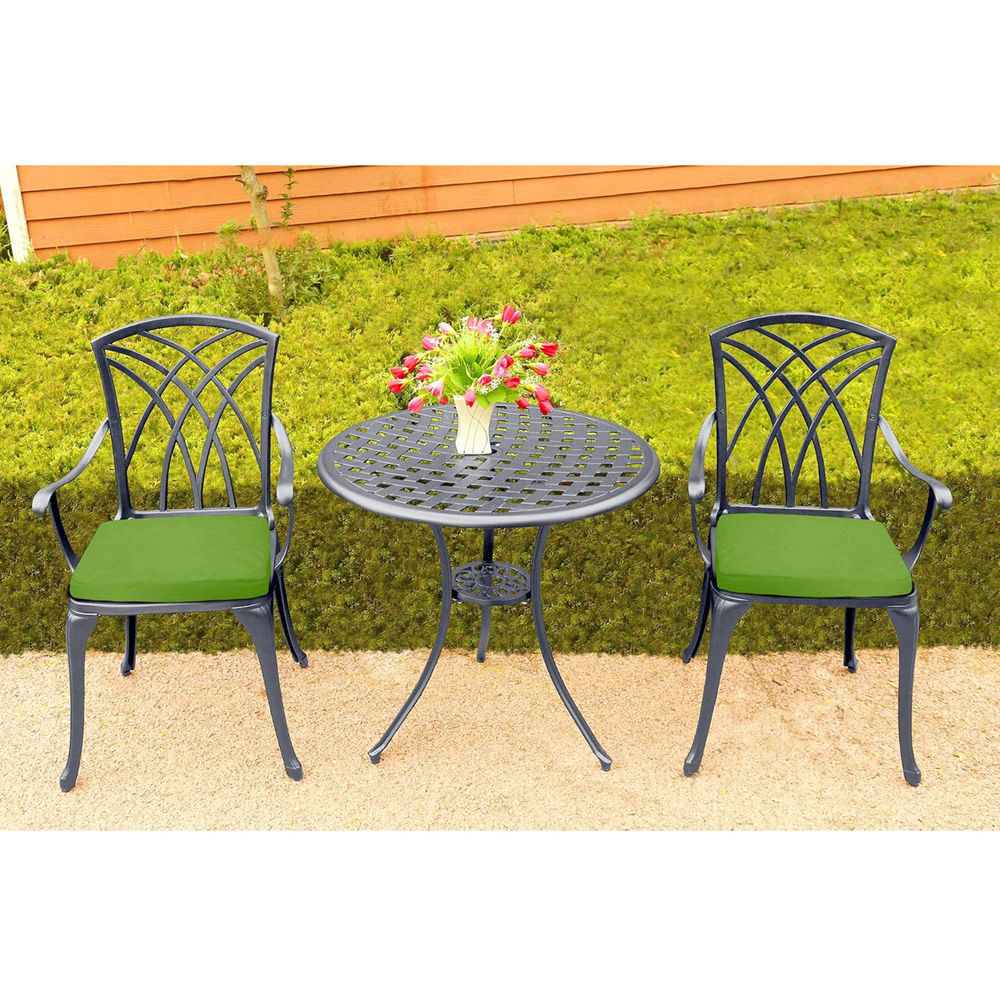 Centurion Oshowa 2 Seater Grey and Green Cast Aluminium Garden Bistro Set with Cushions Image 8