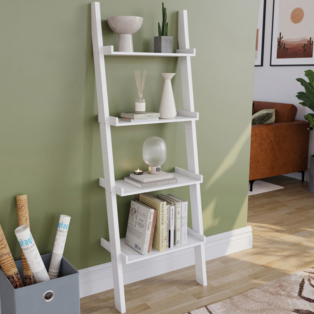 Vida Designs York 4 Shelf White Ladder Bookcase Image 1