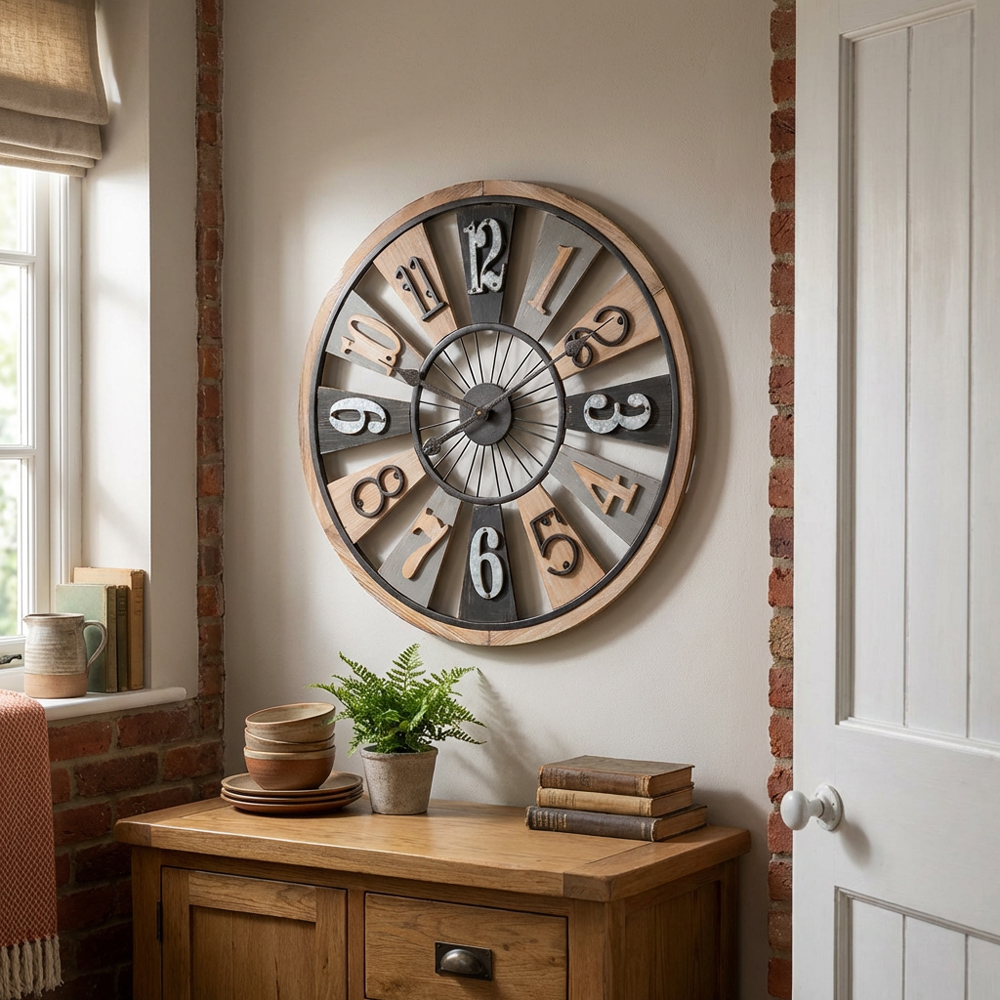 Rustic Wooden Numerical Round Wall Clock 60cm Image 5