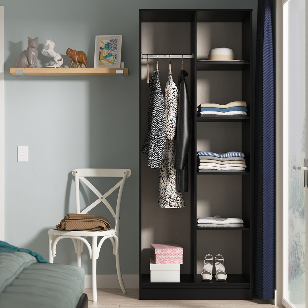 Crowndale Hong Kong 5 Shelf Matt Black Tall Open Wardrobe Ready Assembled Image 1