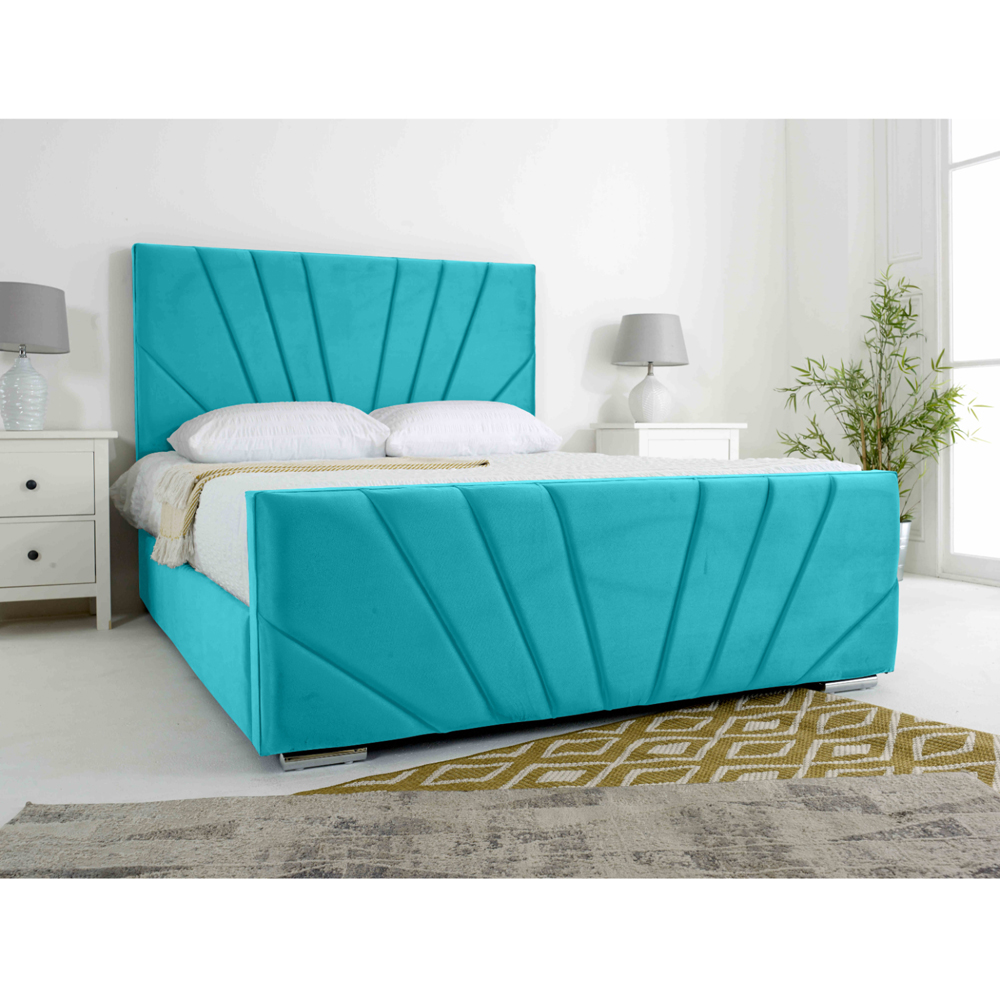 Eleganza Scarlett Super King Size Teal Plush Velvet Bed Frame with Headboard and Footboard Image 2
