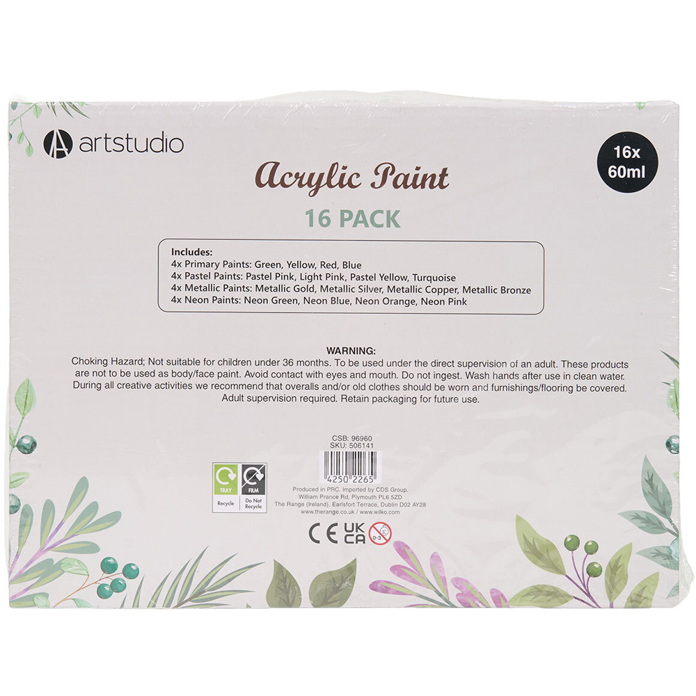 Pack of 16 Acrylic Paints Image 3