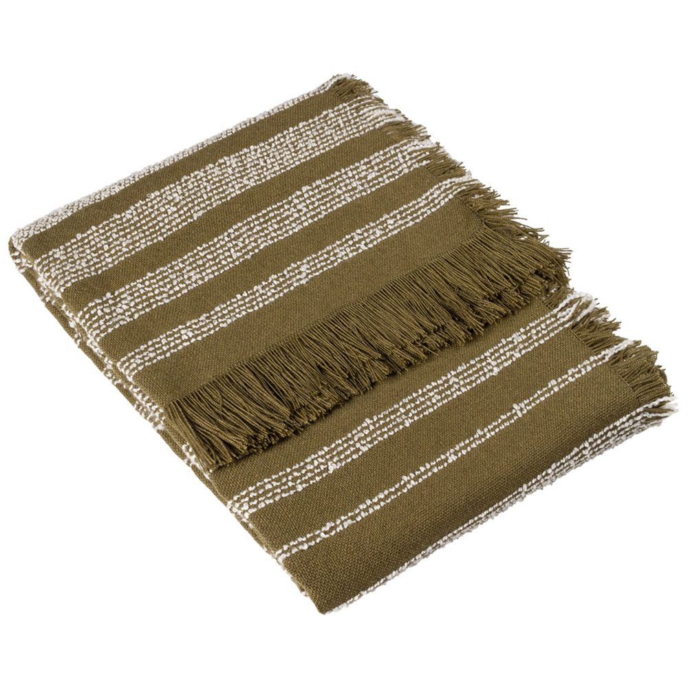 Hoem Jour Olive Green Woven Fringed Throw 130 x 180cm Image 1
