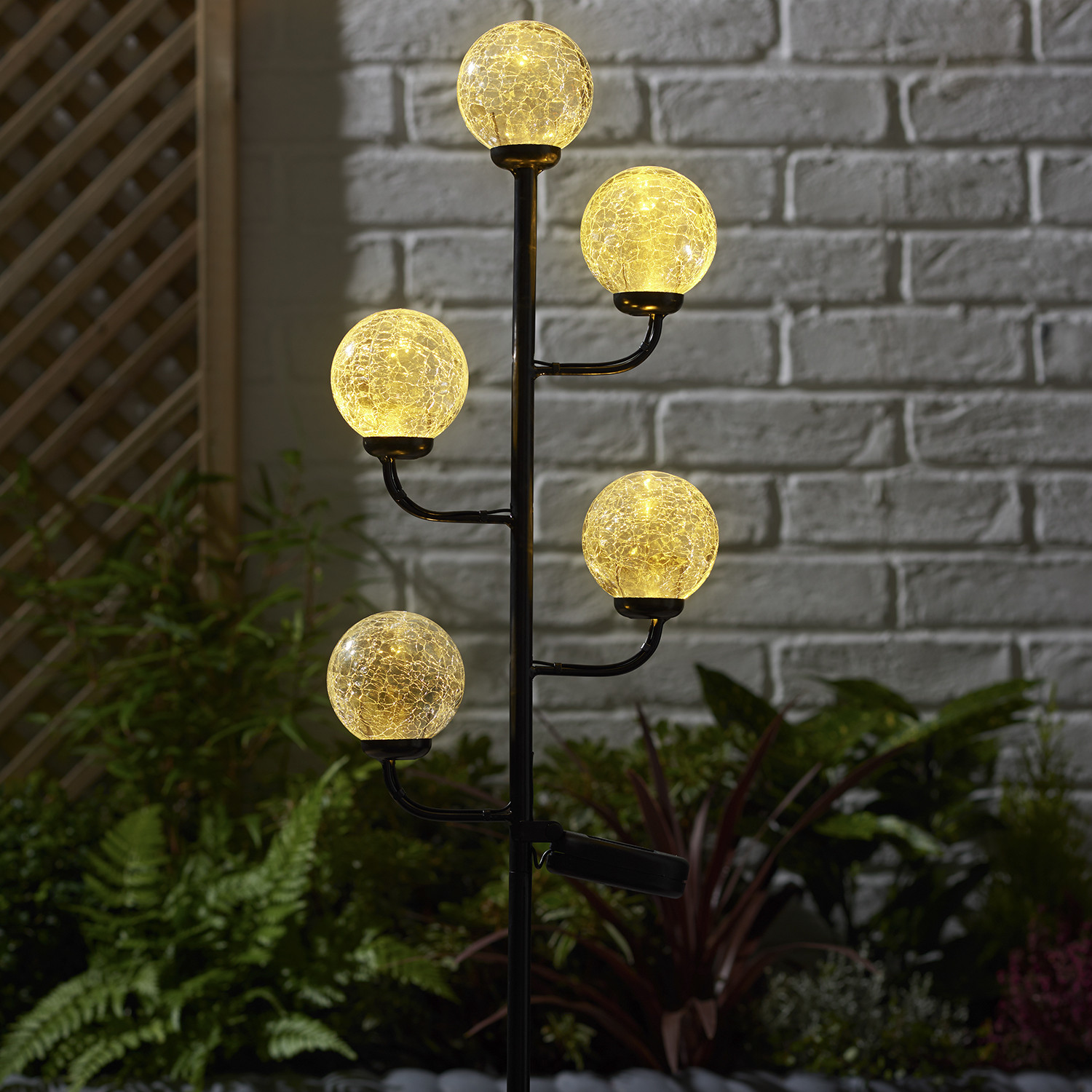 5 Branch Crackle Ball Solar Garden Stake Light Image 3