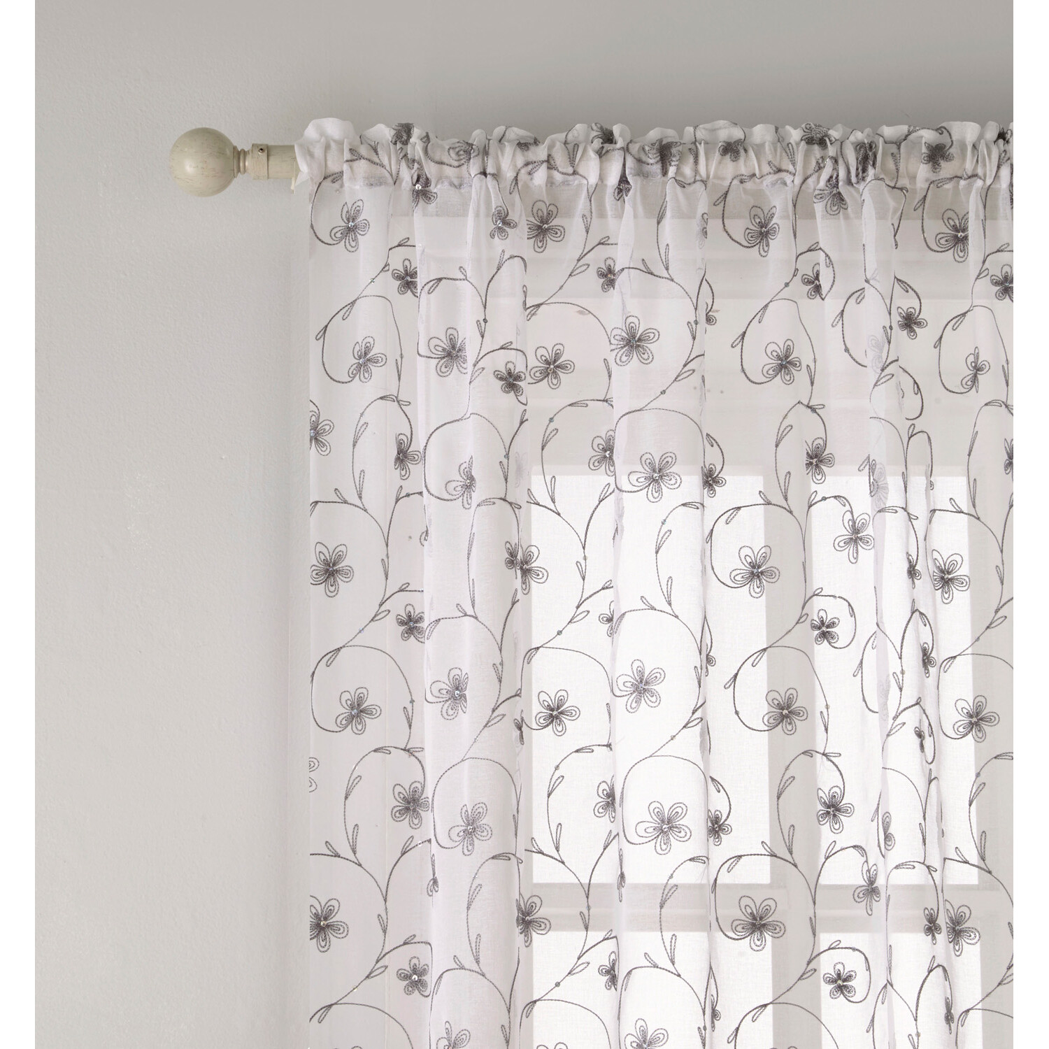 Belle Grey Embroidered Panel Voile Curtain 229cm Image 2