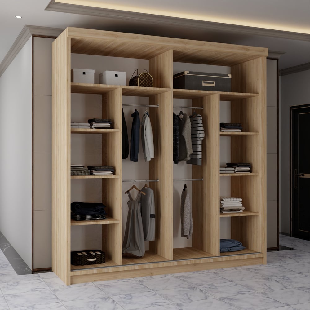 Sliding Wardrobes 4U Lisbon 2 Door Oak Full Length Mirrored Wardrobe Image 4