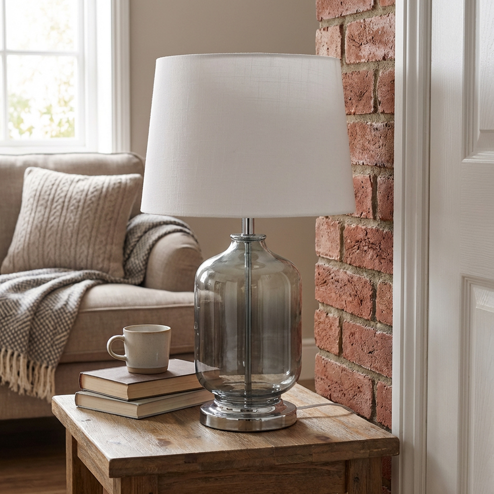 Cecilio Grey Smoked Glass Table Lamp Image 5