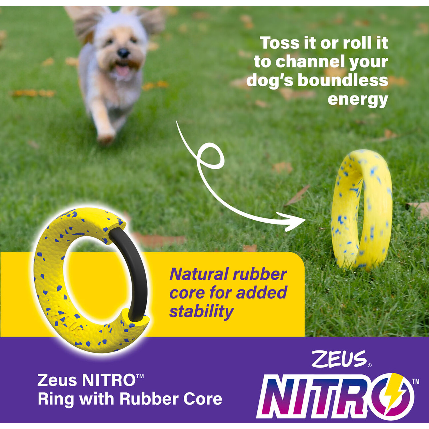Zeus Nitro Weighted Ring Dog Toy Yellow Image 3
