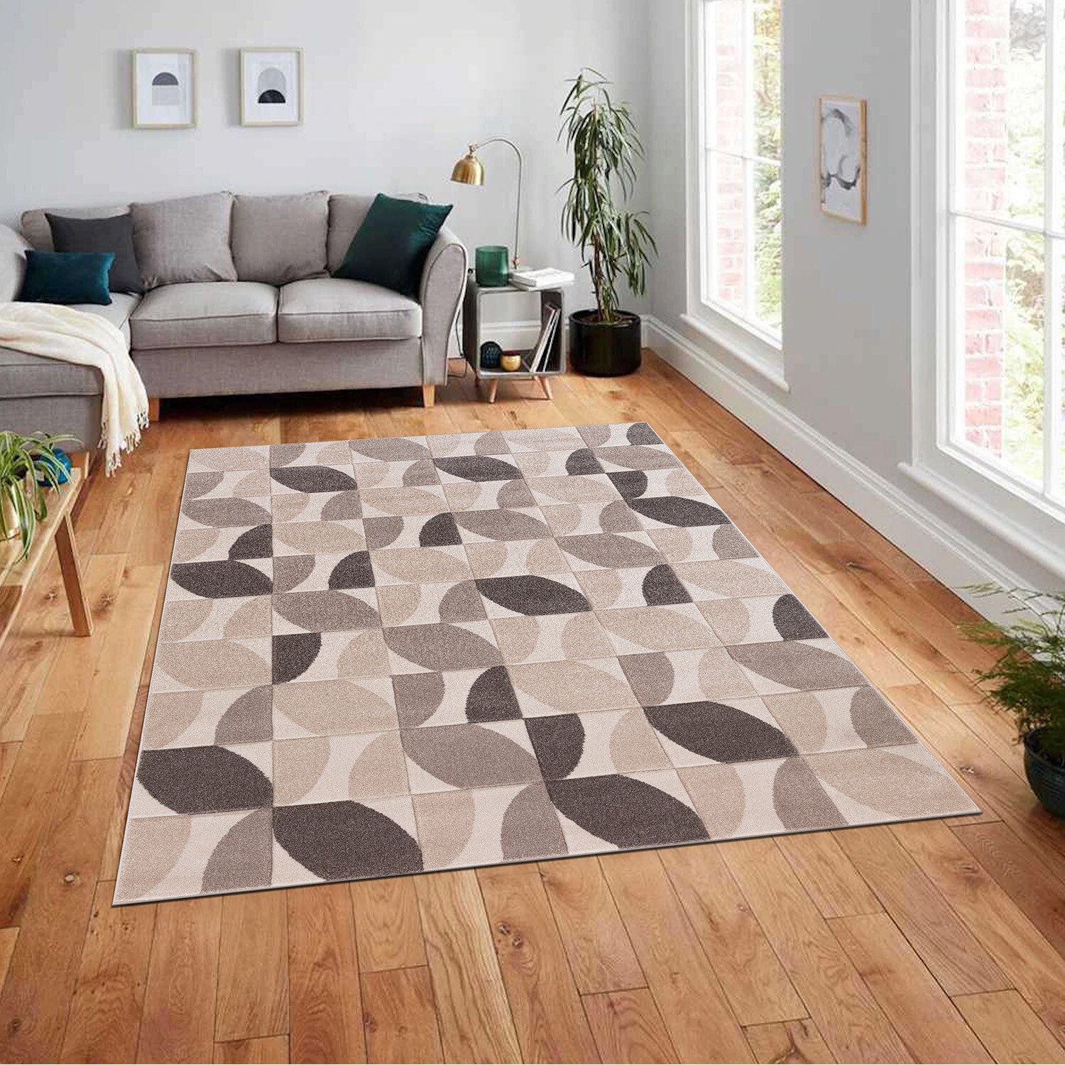 Vera Leaf Pattern Rug - Neutral / 120cm Image 6